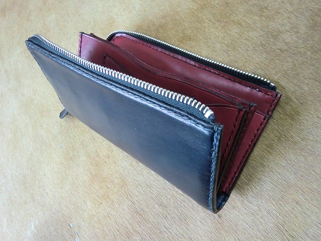 L字ファスナー長財布 紺/赤コンビ | 革工房ホークフェザーズ