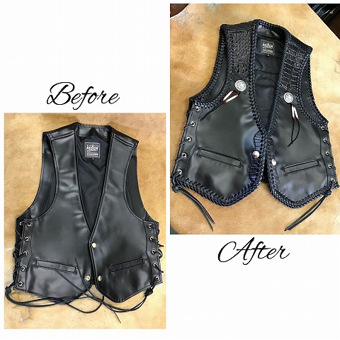 バーニーズ  アメリカ製 本革 ワニ革調型押し 写真たて フォトフレーム バイカーベストをワニ革でカスタム | 革工房ホークフェザーズ