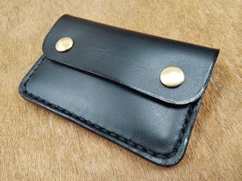 オイルレザー真鍮ツーボタン名刺入れ黒